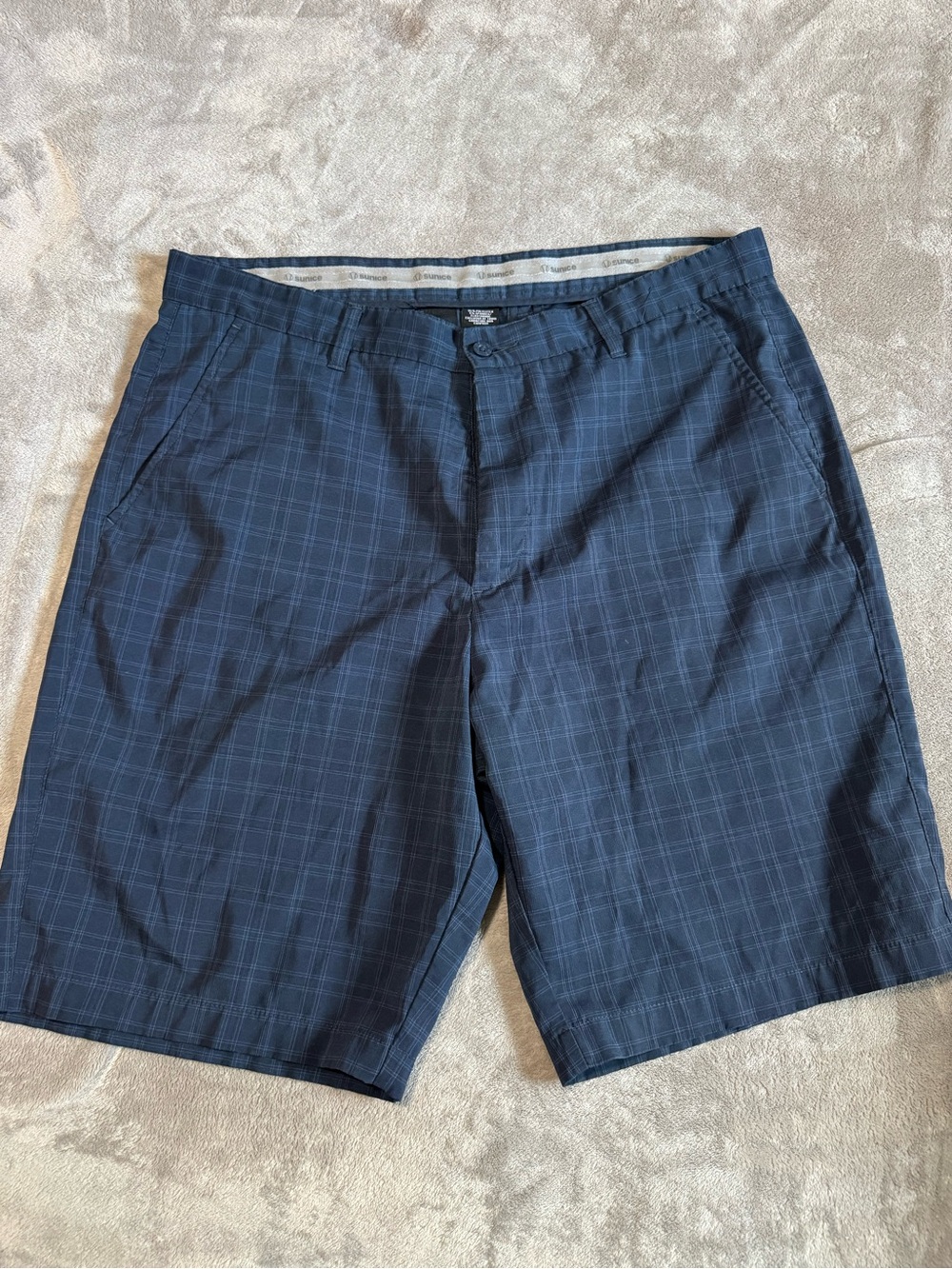 Sunice Navy Plaid Flat-Front Golf Shorts
